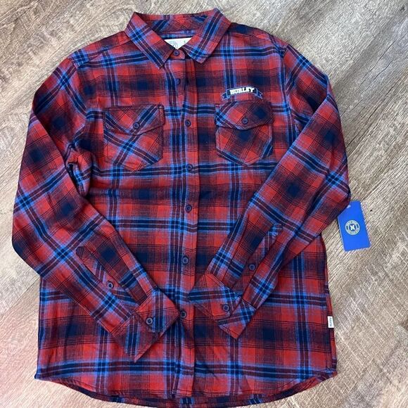 Hurley Men's Flannel Plaid Button-Down Shirt (SUNDRIED TOMATO) Size Small - Picture 3 of 8